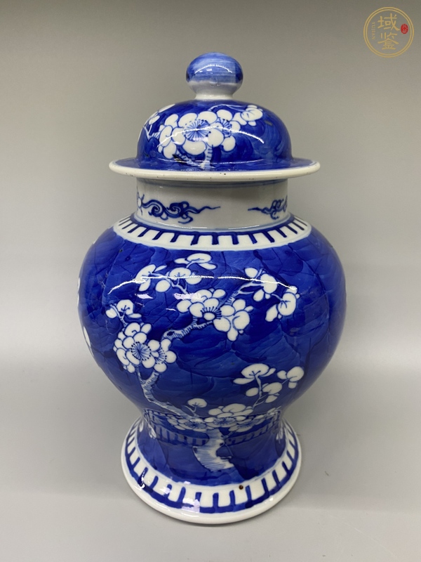 古玩青花留白冰梅紋將軍罐真品鑒賞圖