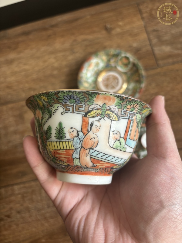 古玩陶瓷廣彩人物故事紋蓋碗真品鑒賞圖