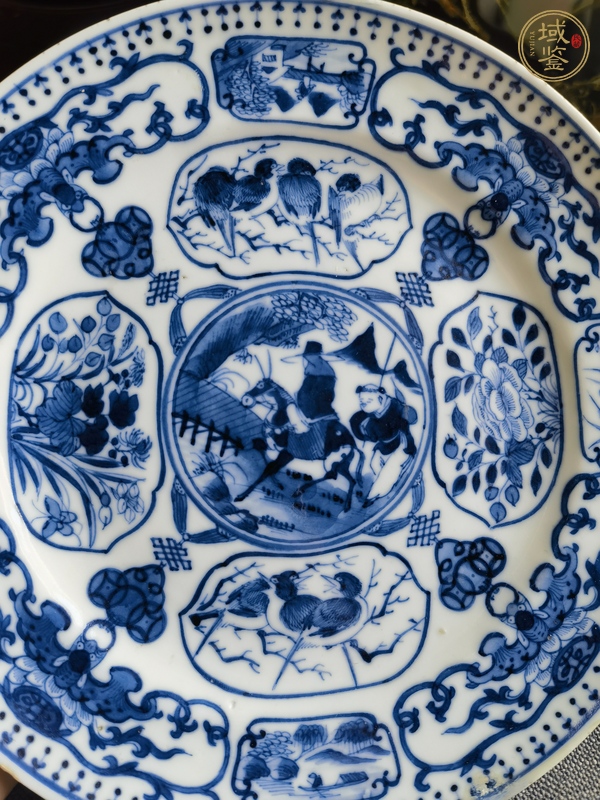 古玩陶瓷青花山水人物紋折腰盤真品鑒賞圖
