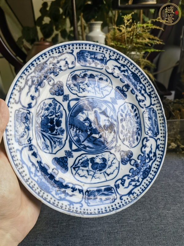 古玩陶瓷青花山水人物紋折腰盤真品鑒賞圖