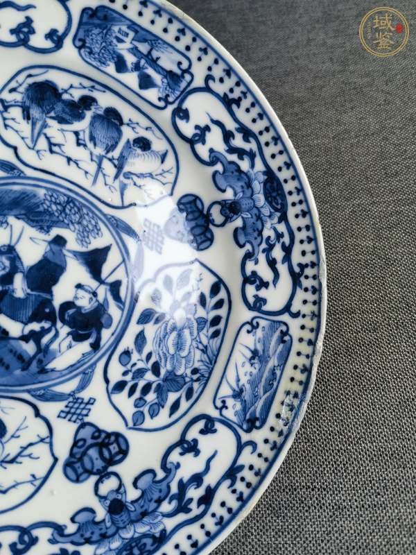 古玩陶瓷青花山水人物紋折腰盤真品鑒賞圖