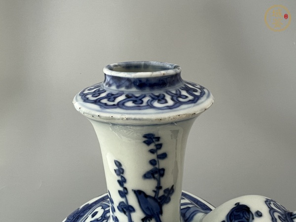 古玩陶瓷明晚期 青花花鳥(niǎo)紋軍持真品鑒賞圖