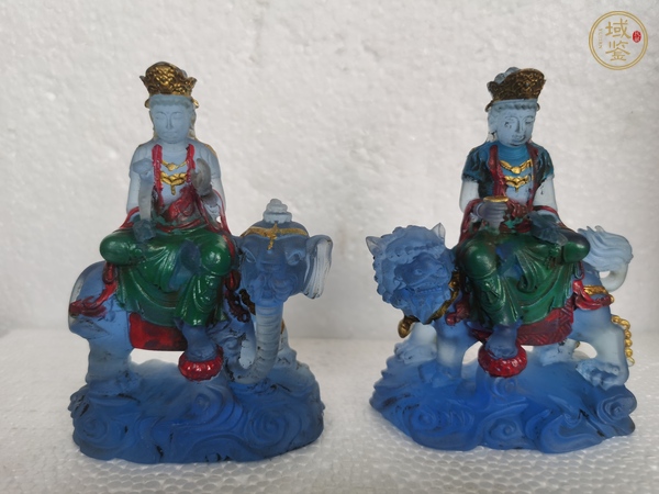 古玩雜項(xiàng)琉璃普賢、文殊菩薩模鑄佛像真品鑒賞圖
