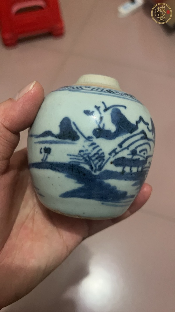 古玩陶瓷青花山水紋罐真品鑒賞圖