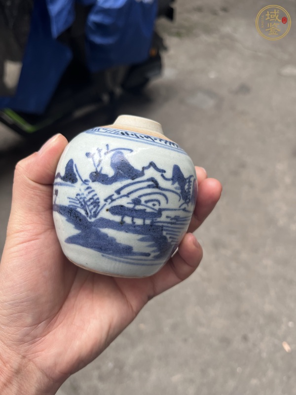 古玩陶瓷青花山水紋罐真品鑒賞圖