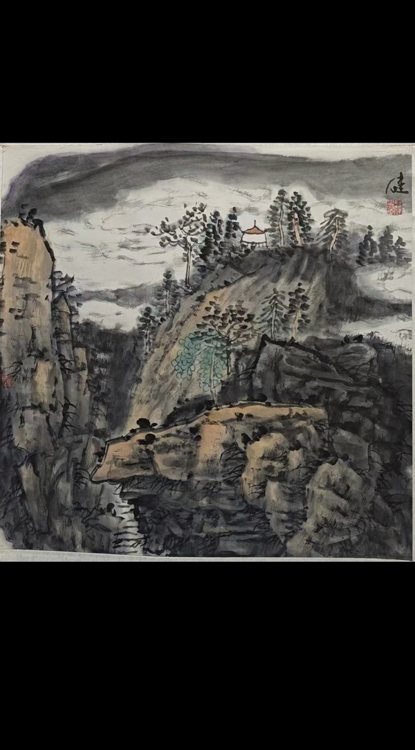 古玩轉(zhuǎn)賣福建福鼎美協(xié)主席福建美協(xié)書協(xié)雙協(xié)會員羅健山水拍賣，當(dāng)前價格3988元