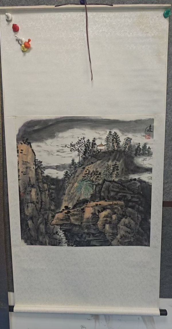 古玩字畫福建福鼎美協(xié)主席福建美協(xié)書協(xié)雙協(xié)會員羅健山水拍賣，當前價格699元