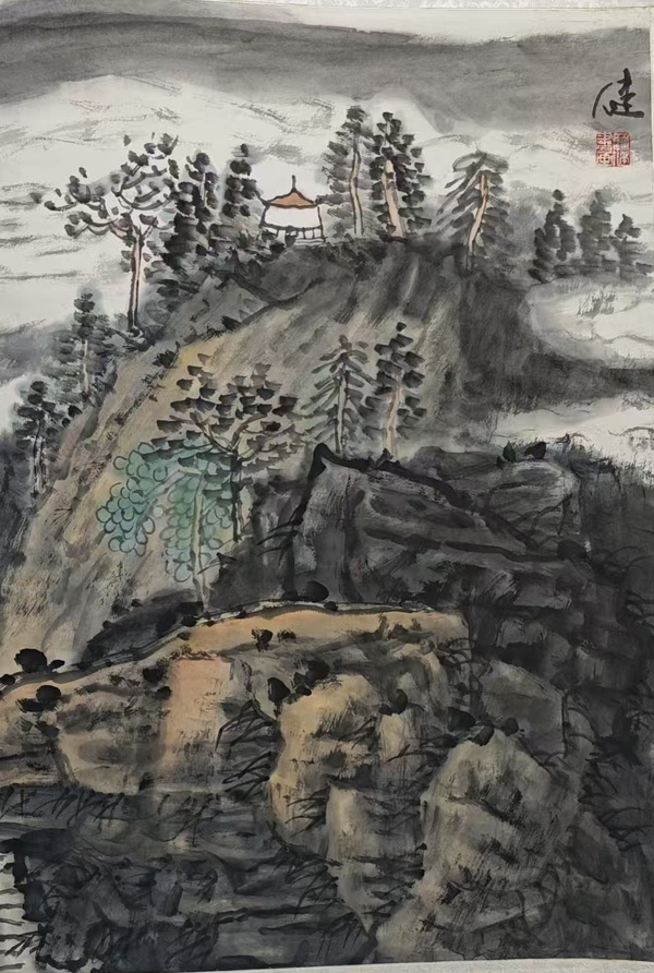 古玩字畫福建福鼎美協(xié)主席福建美協(xié)書協(xié)雙協(xié)會員羅健山水拍賣，當前價格699元