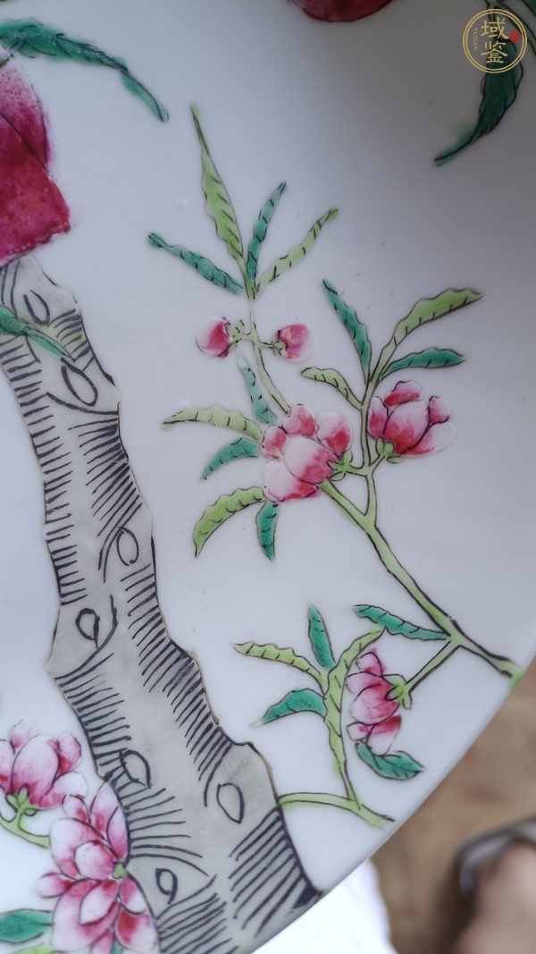 古玩陶瓷桃紋粉彩盤真品鑒賞圖
