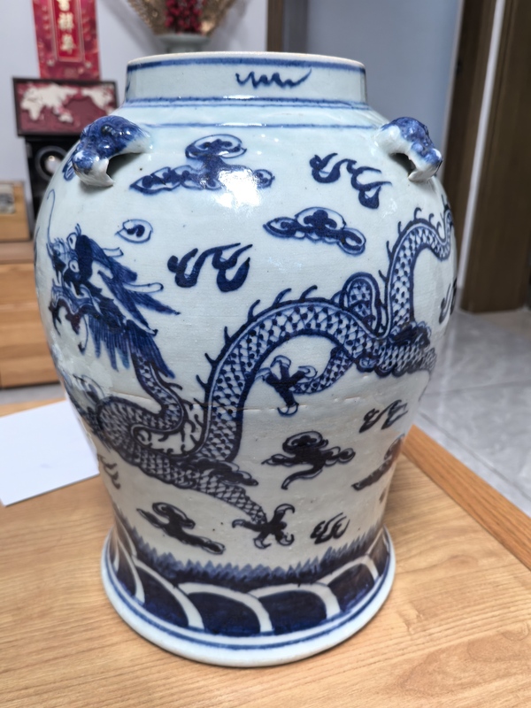 古玩轉賣清晚期青花雙龍戲珠紋將軍罐拍賣，當前價格3500元