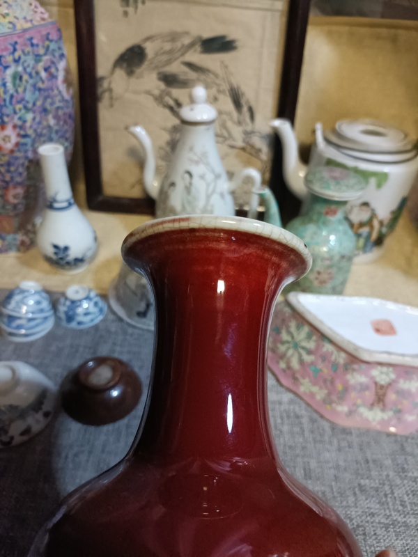 古玩陶瓷民國(guó)郎窯紅紅釉撇口瓶拍賣(mài)，當(dāng)前價(jià)格4888元