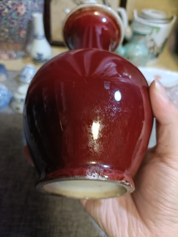 古玩陶瓷民國(guó)郎窯紅紅釉撇口瓶拍賣(mài)，當(dāng)前價(jià)格4888元