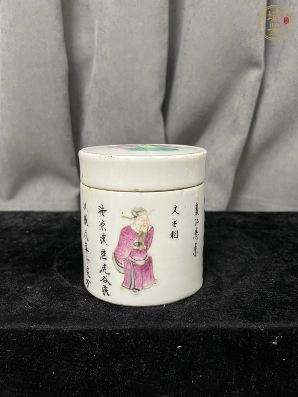 古玩陶瓷粉彩無雙譜人物蓋缸真品鑒賞圖