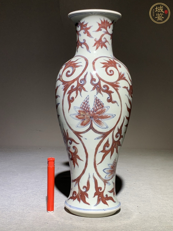 古玩陶瓷康熙款青花釉里紅夔龍紋觀音瓶真品鑒賞圖