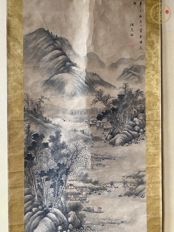 古玩字畫沈志祖款山水真品鑒賞圖
