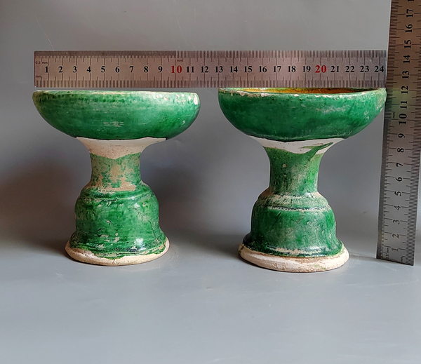 古玩陶瓷山西省博物院同款明代三彩白胎高足盤一對拍賣，當(dāng)前價格38元