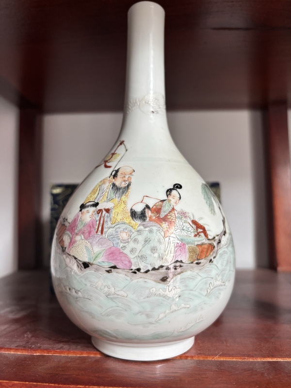 古玩轉賣民國 粉彩仙人祝壽紋長頸膽瓶拍賣，當前價格550元