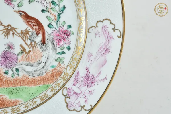 古玩陶瓷粉彩花鳥紋盤，模糊，偏老真品鑒賞圖