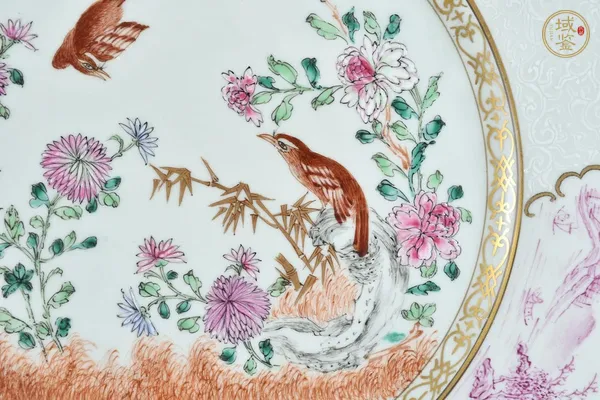古玩陶瓷粉彩花鳥紋盤，模糊，偏老真品鑒賞圖