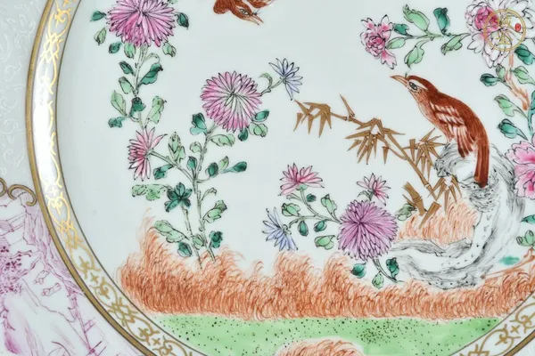 古玩陶瓷粉彩花鳥紋盤，模糊，偏老真品鑒賞圖
