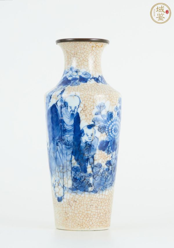 古玩陶瓷哥釉青花壽星童子撇口瓶真品鑒賞圖