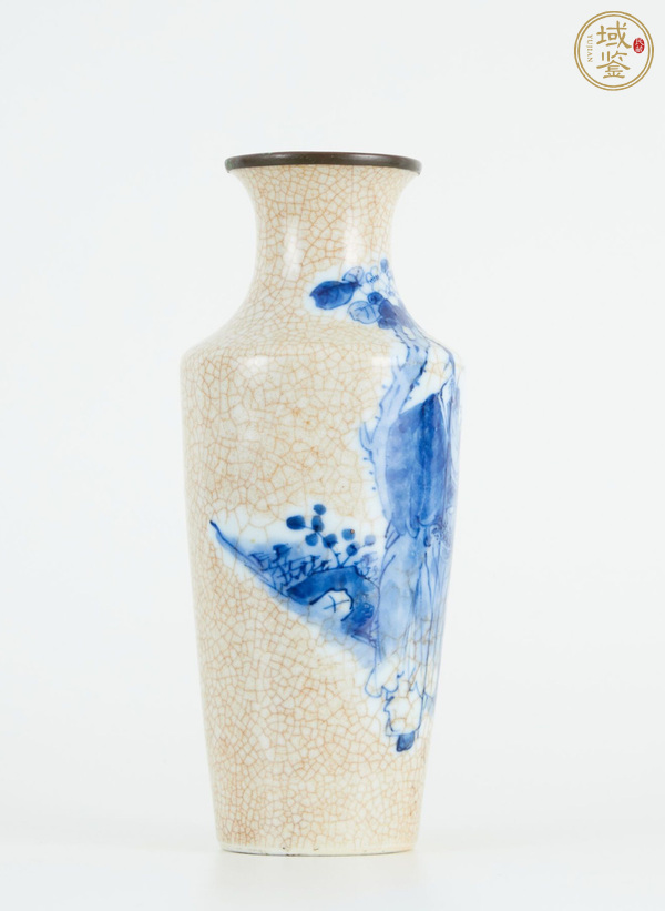 古玩陶瓷哥釉青花壽星童子撇口瓶真品鑒賞圖