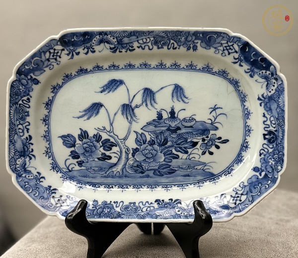 古玩花卉紋八倭角盤(pán)真品鑒賞圖