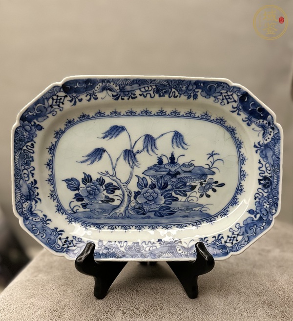 古玩陶瓷花卉紋八倭角盤真品鑒賞圖