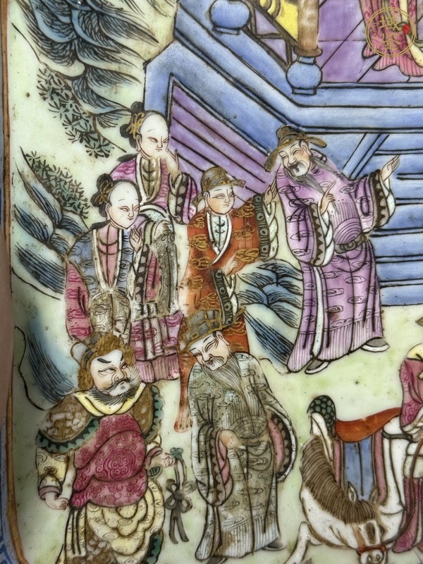 古玩陶瓷人物紋粉彩四方倭角盤(pán)真品鑒賞圖