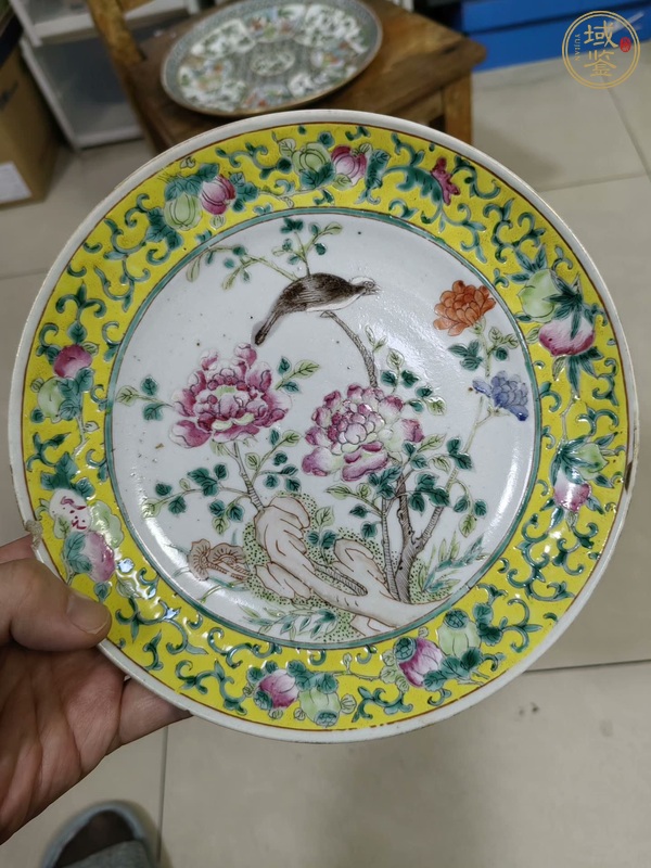 古玩花鳥(niǎo)紋粉彩臥足盤(pán)真品鑒賞圖