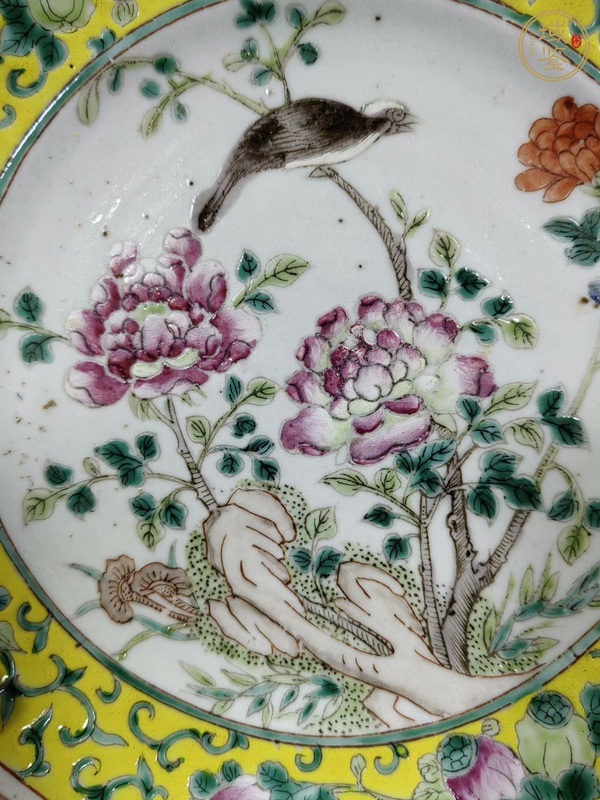 古玩陶瓷花鳥紋粉彩臥足盤真品鑒賞圖