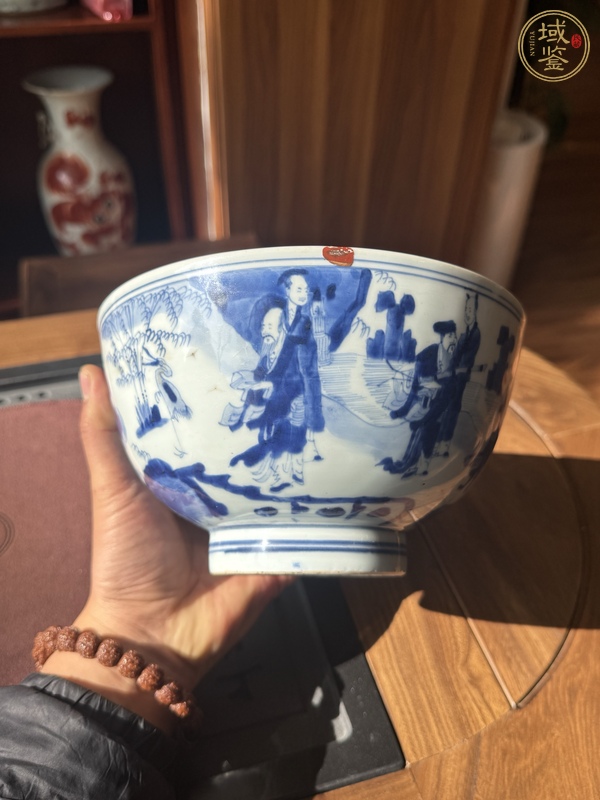 古玩群仙祝壽圖青花碗真品鑒賞圖