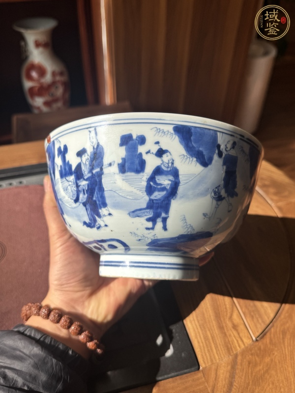 古玩陶瓷群仙祝壽圖青花碗真品鑒賞圖