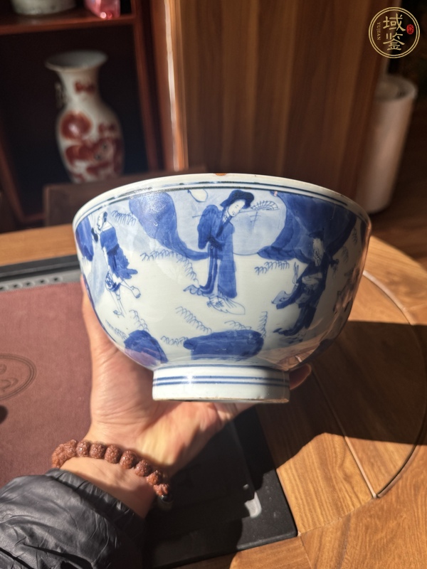 古玩陶瓷群仙祝壽圖青花碗真品鑒賞圖
