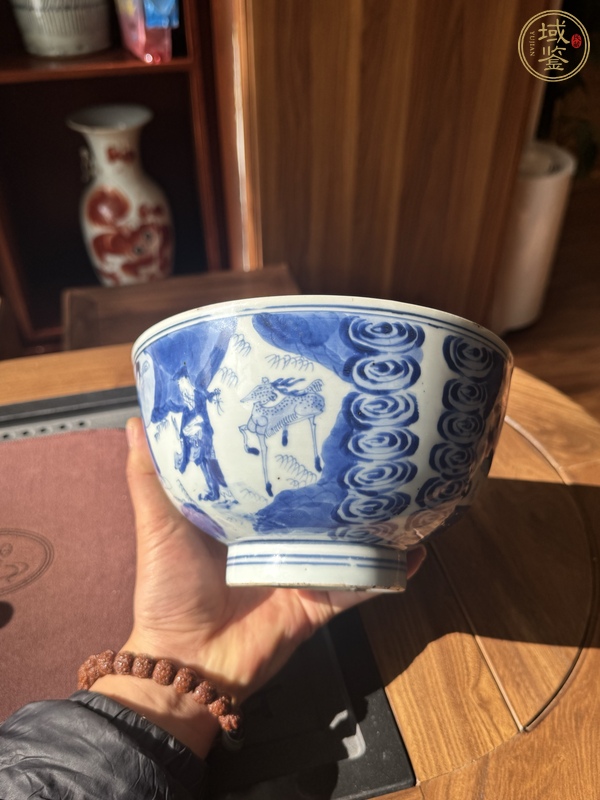 古玩陶瓷群仙祝壽圖青花碗真品鑒賞圖
