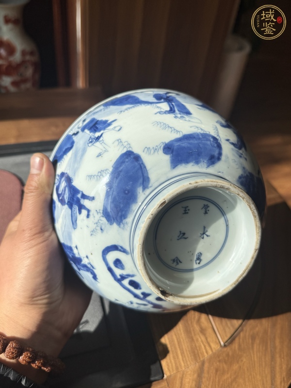 古玩陶瓷群仙祝壽圖青花碗真品鑒賞圖