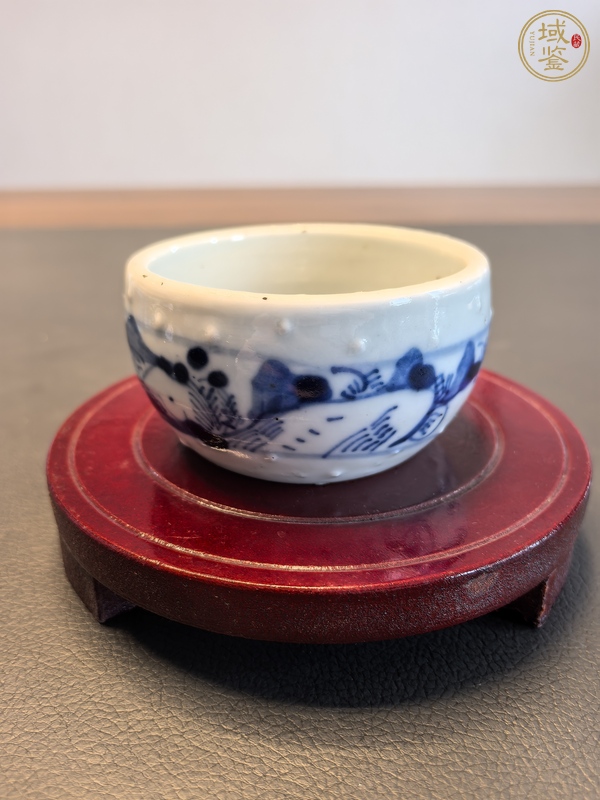 古玩陶瓷清中期青花鼓釘洗真品鑒賞圖