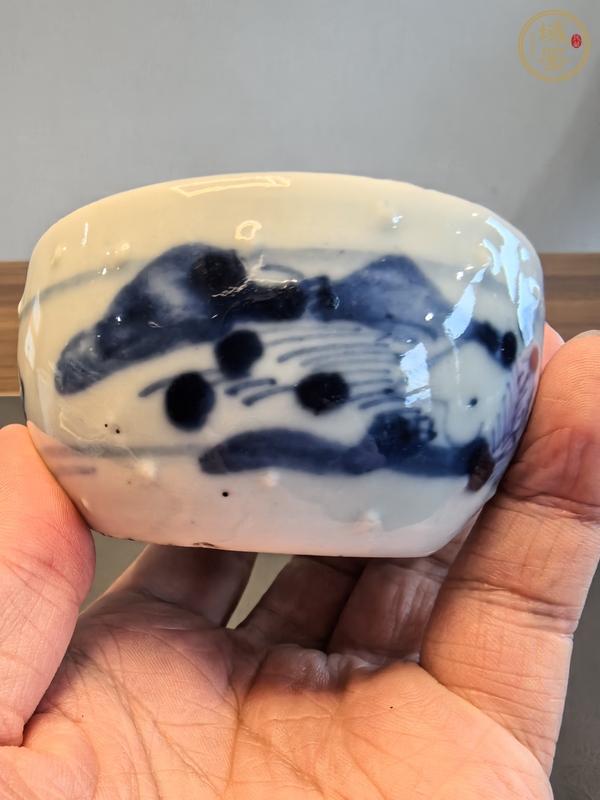 古玩陶瓷清中期青花鼓釘洗真品鑒賞圖