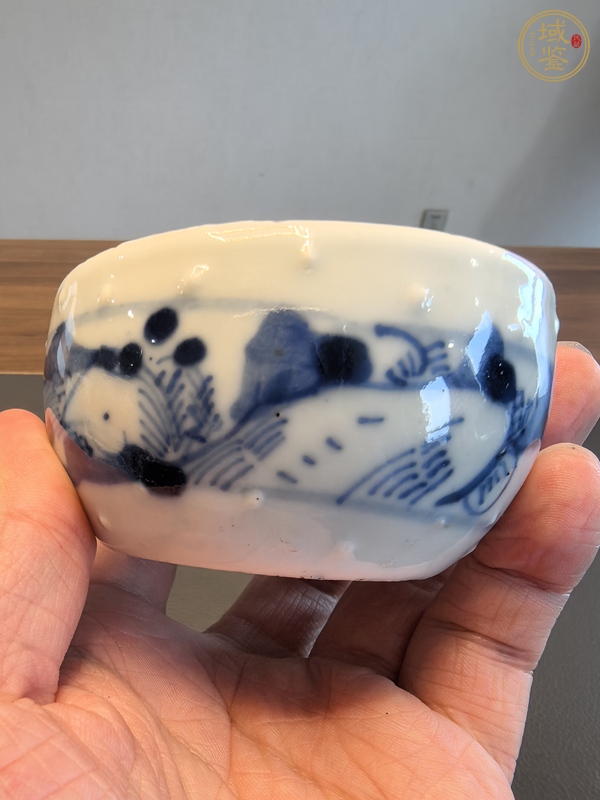 古玩陶瓷清中期青花鼓釘洗真品鑒賞圖