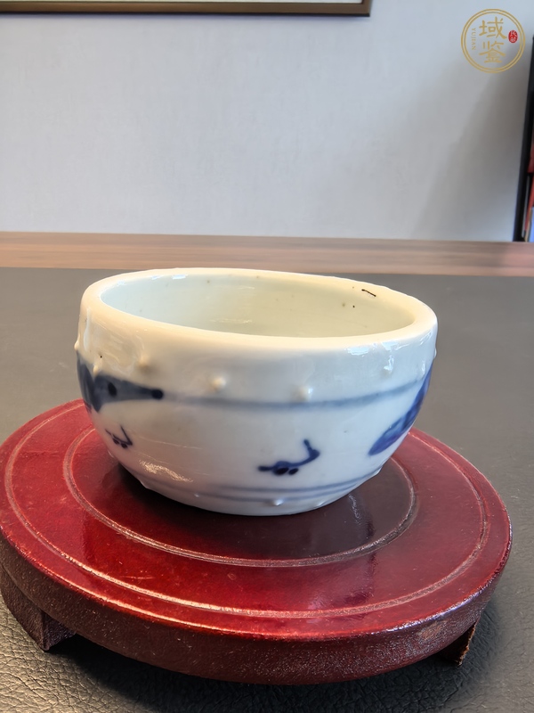 古玩陶瓷清中期青花鼓釘洗真品鑒賞圖