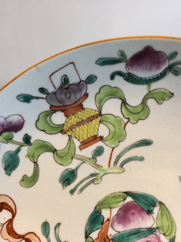 古玩陶瓷道光粉彩佛家八寶壽桃紋大盤拍賣，當(dāng)前價(jià)格1080元