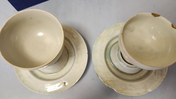 古玩陶瓷北宋湖田窯盞托一對拍賣，當(dāng)前價格40000元