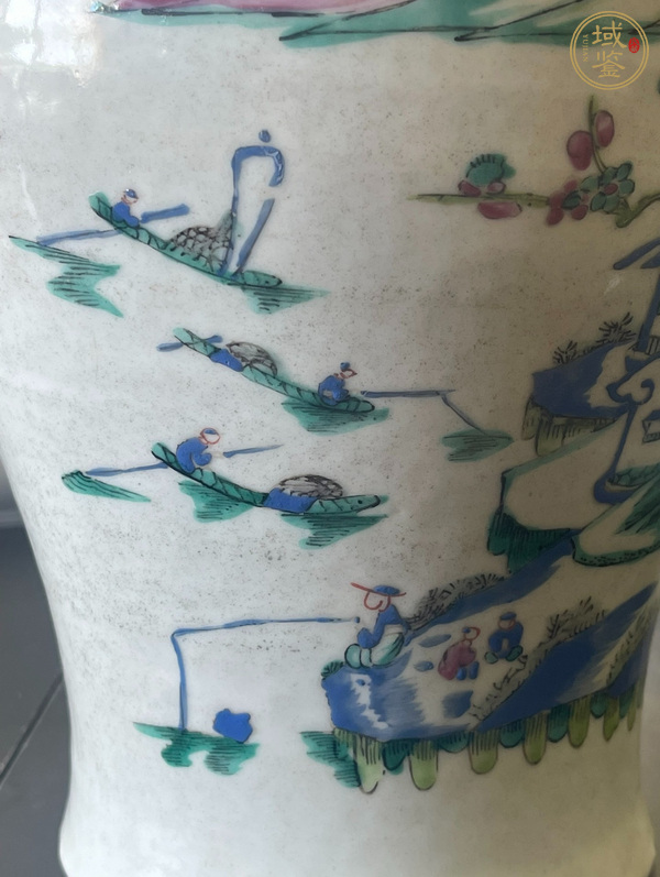 古玩陶瓷清中期 粉彩山水紋將軍罐真品鑒賞圖