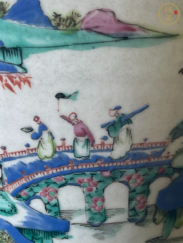古玩陶瓷清中期 粉彩山水紋將軍罐真品鑒賞圖