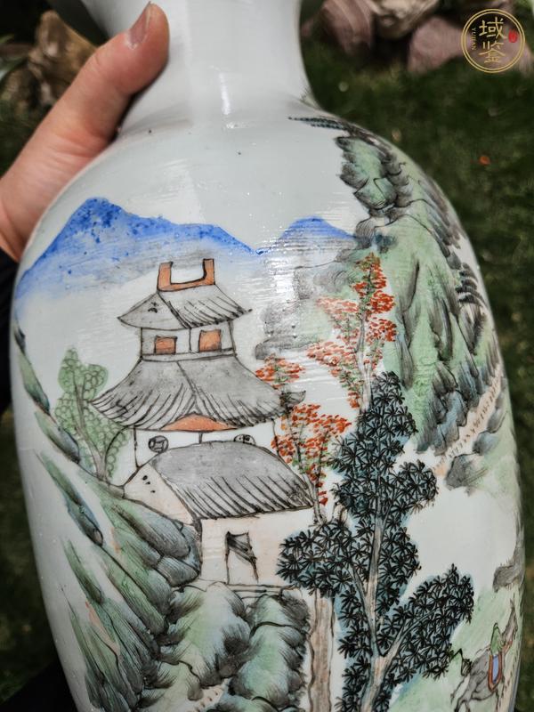 古玩陶瓷民國(guó) 青綠山水紋觀音瓶真品鑒賞圖
