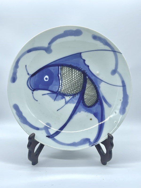 古玩轉賣青花釉里紅魚盤拍賣，當前價格3390元