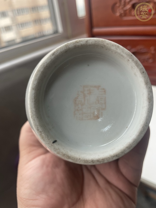 古玩陶瓷樵漁問答雙福耳撇口瓶真品鑒賞圖