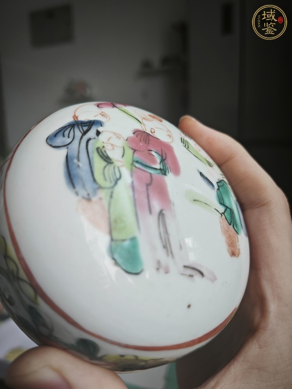古玩陶瓷粉彩五子人物紋蓋盒真品鑒賞圖