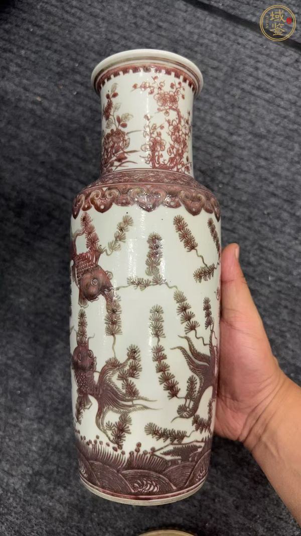 古玩陶瓷釉里紅魚藻紋棒槌瓶真品鑒賞圖