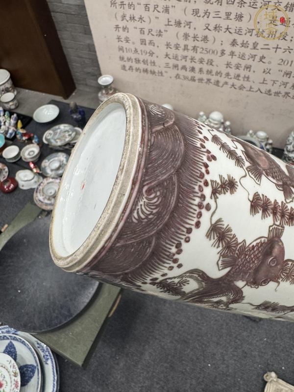 古玩陶瓷釉里紅魚藻紋棒槌瓶真品鑒賞圖